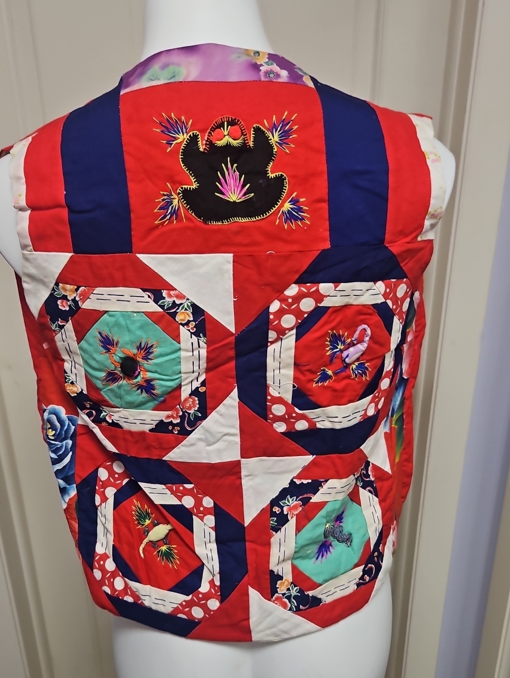 Vintage Handmade Colorful Hmong Patchwork Embroidered Vest